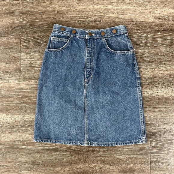 RARE Vintage 100% Cotton A-Line Denim Skirt Size 7 Scovill Zipper Made in USA - Picture 1 of 5